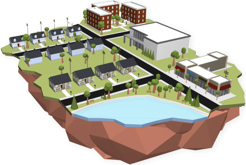 Image of aerial landscape shot cutout representing how Clearfield offers fiber to various fiber deployment scenarios. 